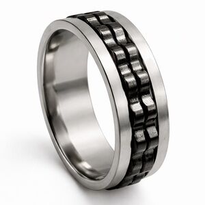 Stainless Steel Gear Spinner Ring Fidget Anxiety Band Black